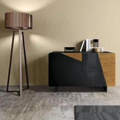 Madia da Salotto con 2 Ante in Finitura Rovere Nodato Country e Antracite Glass - Ove