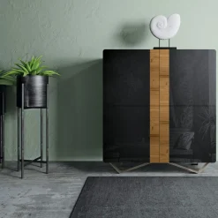 Madia da Salotto con 4 Ante in Finitura Rovere Nodato Country e Antracite Glass - Ove