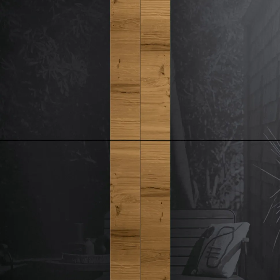 Madia da Salotto con 4 Ante in Finitura Rovere Nodato Country e Antracite Glass - Ove
