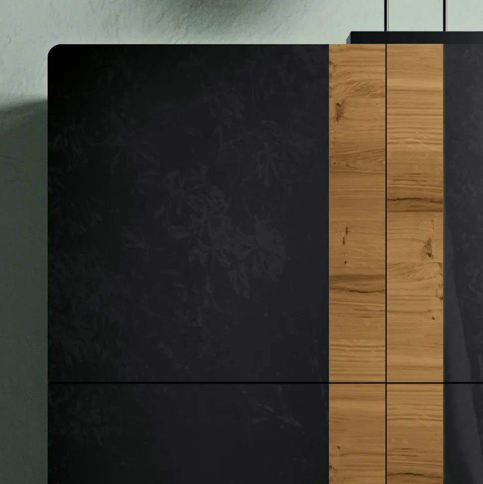Madia da Salotto con 4 Ante in Finitura Rovere Nodato Country e Antracite Glass - Ove