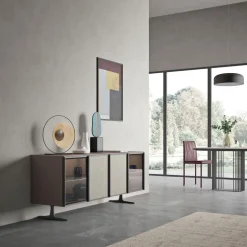 Madia da Salotto in Legno Ecologico e Vetro 4 Ante Made in Italy - Aaron