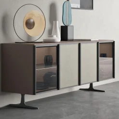 Madia da Salotto in Legno Ecologico e Vetro 4 Ante Made in Italy - Aaron
