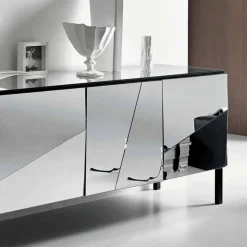 Madia da Salotto in Legno Nero Opaco e Vetri a Specchio, Lusso Italiano - Senese