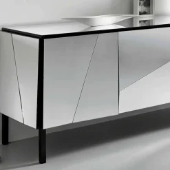 Madia da Salotto in Legno Nero Opaco e Vetri a Specchio, Lusso Italiano - Senese