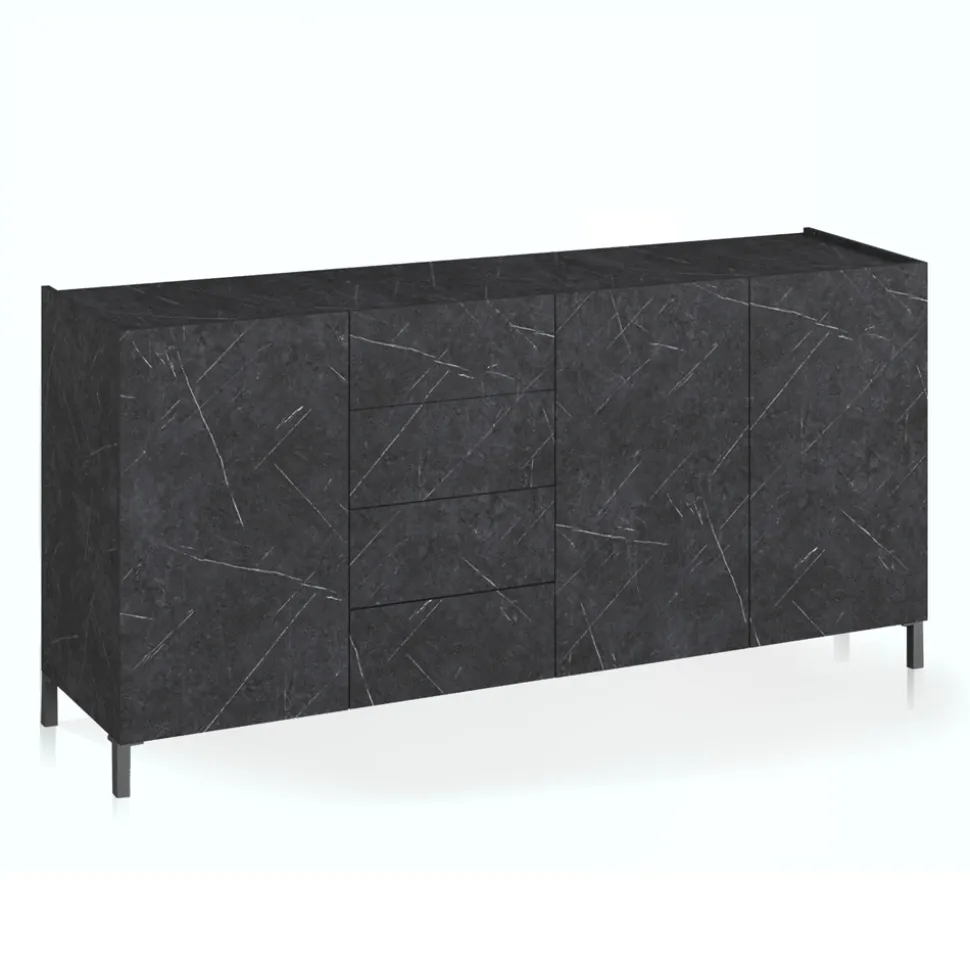 Madia da Salotto Rivestita in Melaminico Finitura Marmo Made in Italy - Zinco