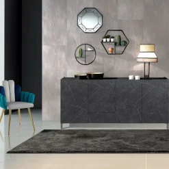 Madia da Salotto Rivestita in Melaminico Finitura Marmo Made in Italy - Zinco