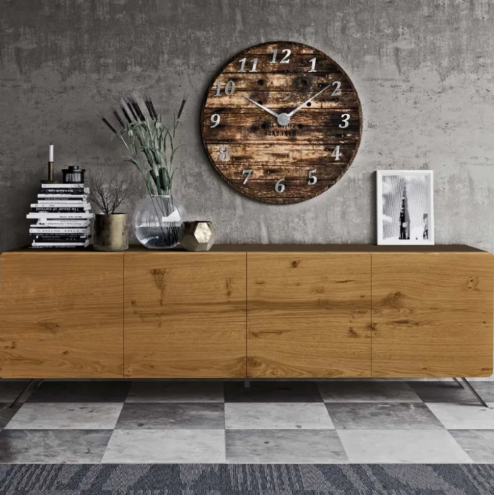 Madia da Soggiorno con 4 Ante in Finitura Rovere Nodato Country - Even