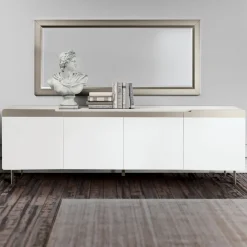 Madia da Soggiorno con 4 Ante in MDF Finitura Bianca e Nichel Made in Italy - Emie