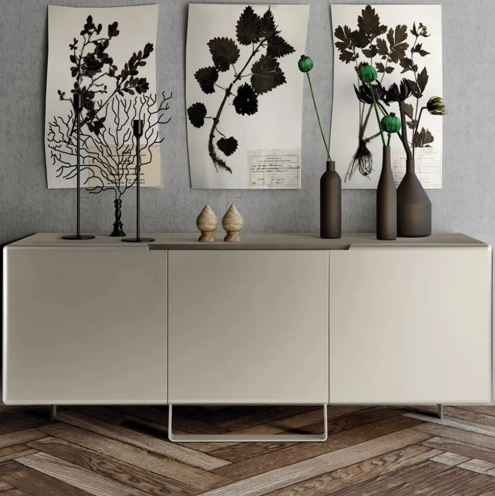Madia da Soggiorno con 3 Ante in Finitura Nichel Made in Italy - Foglio