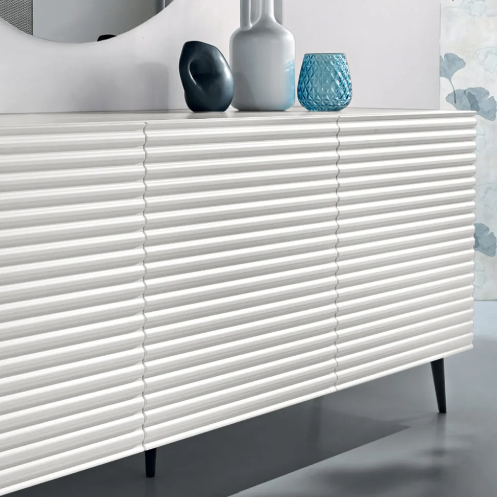 Madia da Soggiorno con 3 Ante in MDF Rivestito in PVC Laccato Made in Italy - Desideria