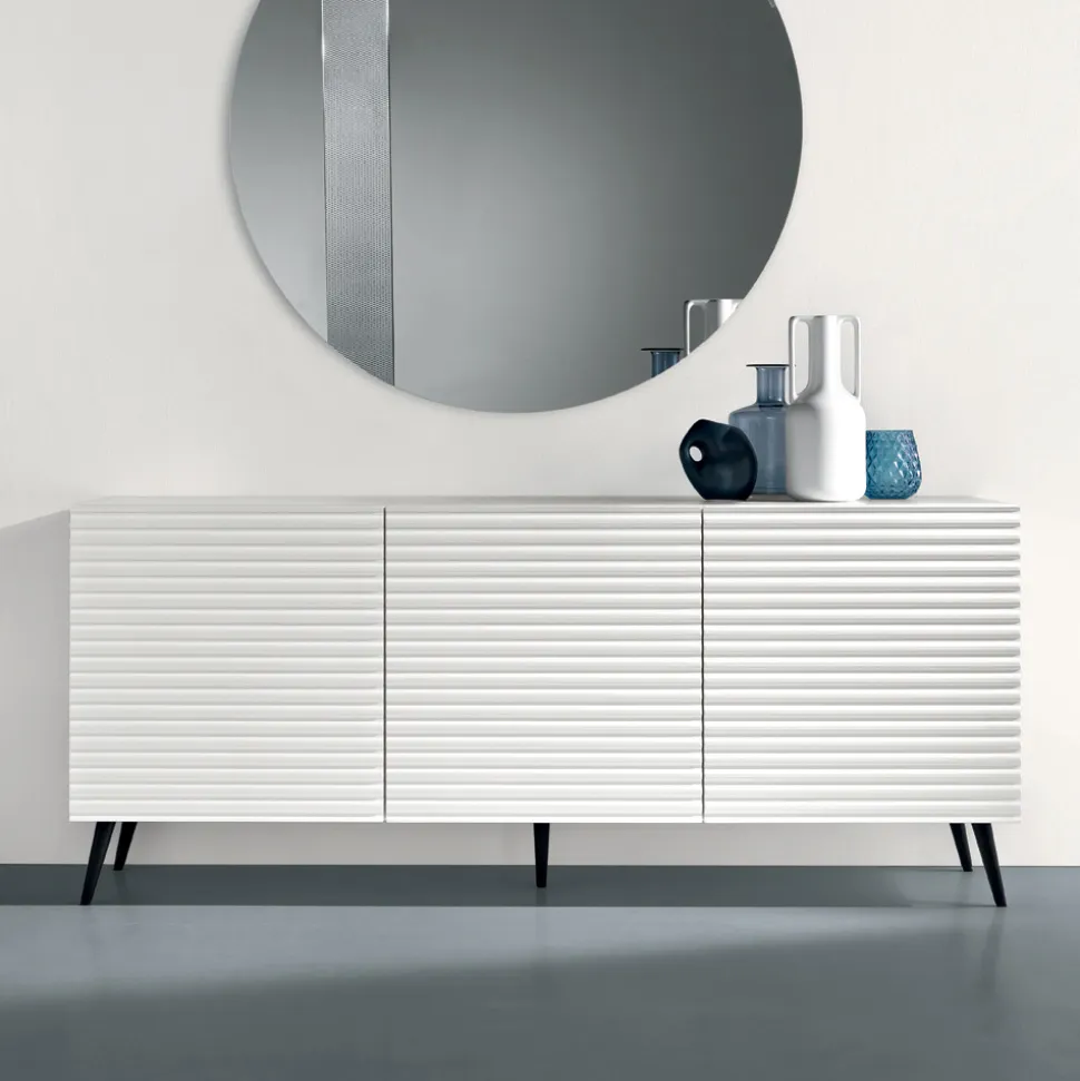 Madia da Soggiorno con 3 Ante in MDF Rivestito in PVC Laccato Made in Italy - Desideria