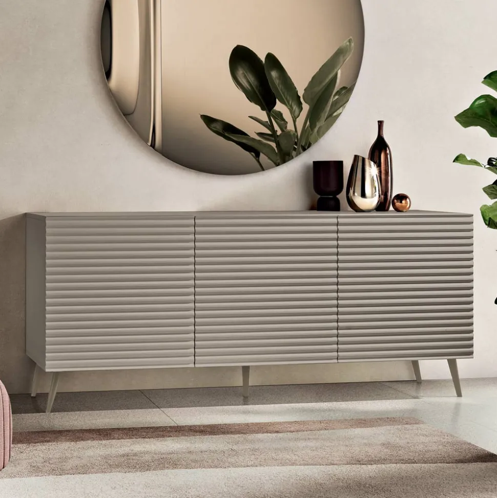 Madia da Soggiorno con 3 Ante in MDF Rivestito in PVC Laccato Made in Italy - Desideria