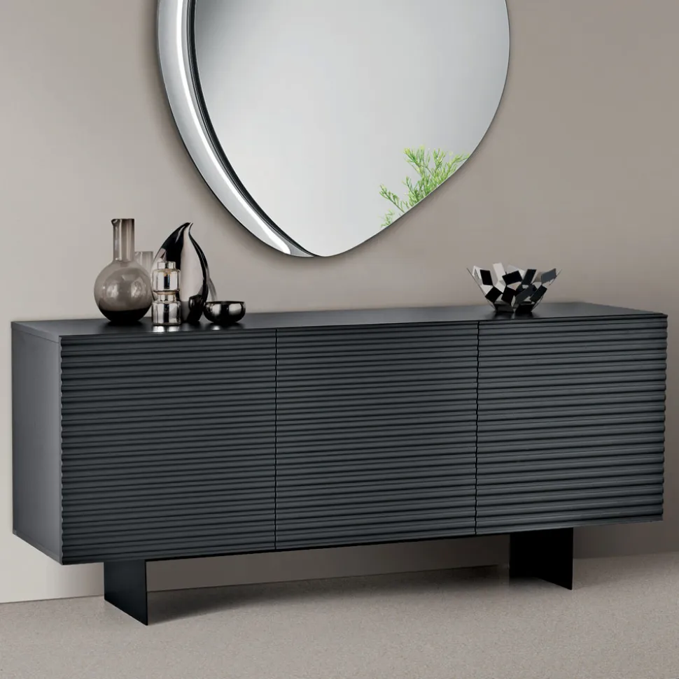 Madia da Soggiorno con 3 Ante in MDF Rivestito in PVC Laccato Made in Italy - Desideria