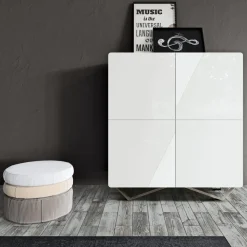 Madia da Soggiorno con 4 Ante in Finitura White Glass Made in Italy - Eline