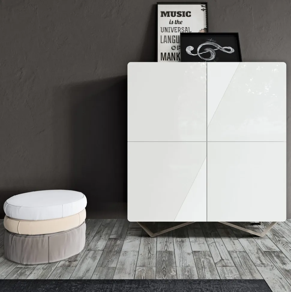 Madia da Soggiorno con 4 Ante in Finitura White Glass Made in Italy - Eline