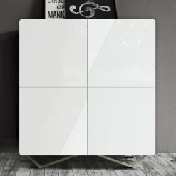 Madia da Soggiorno con 4 Ante in Finitura White Glass Made in Italy - Eline