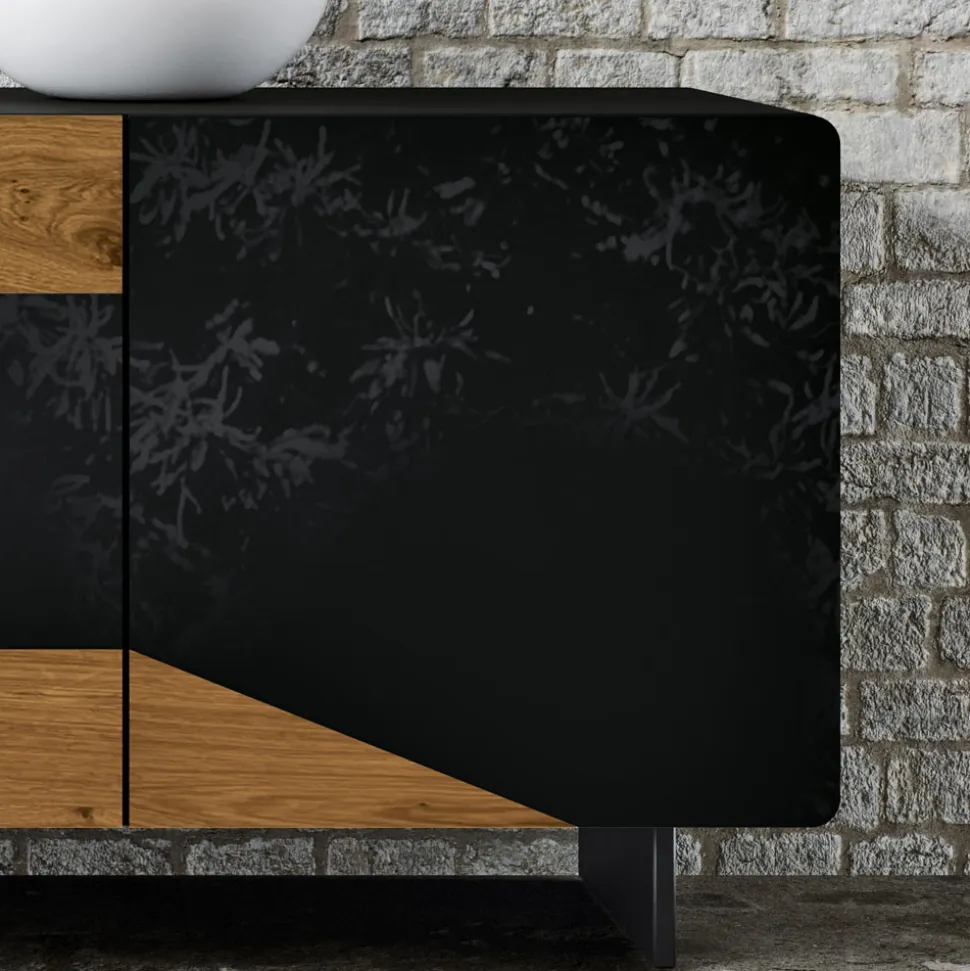 Madia da Soggiorno con 3 Ante in Finitura Rovere Nodato Country e Antracite Glass - Ove