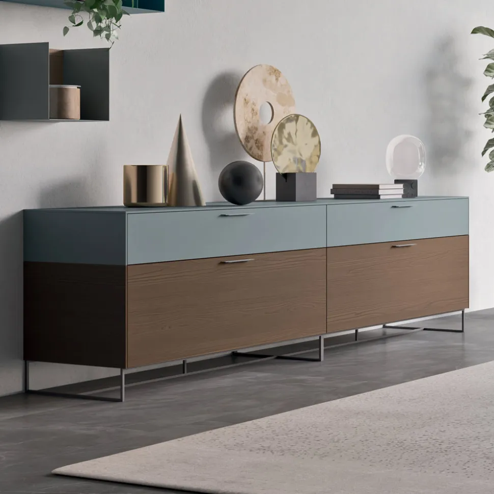 Madia da Soggiorno in Legno Ecologico con Cassetti e Top Laccato - Tamara