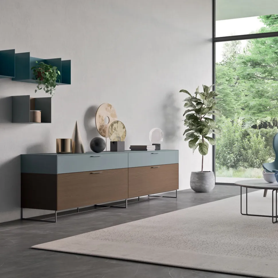 Madia da Soggiorno in Legno Ecologico con Cassetti e Top Laccato - Tamara
