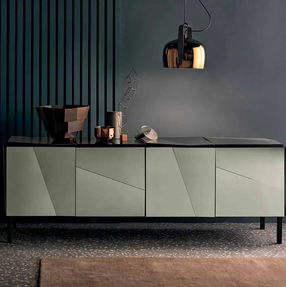 Madia da Soggiorno in Legno Nero Opaco e Vetro, Lusso Made in Italy - Senese