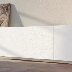 Madia da Soggiorno in Mdf Bianco con Bassorilievo Made in Italy - Stilea