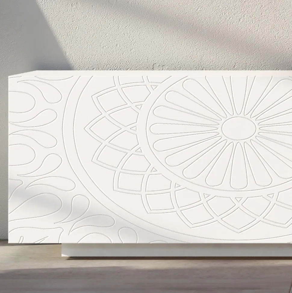 Madia da Soggiorno in Mdf Bianco con Bassorilievo Made in Italy - Stilea