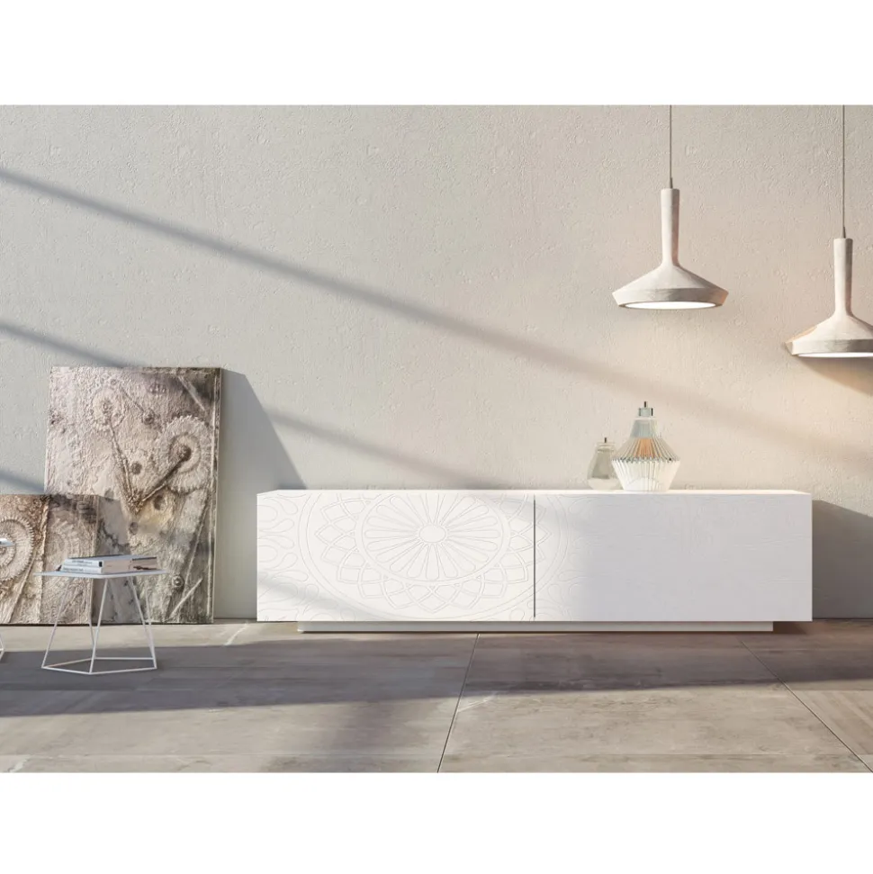 Madia da Soggiorno in Mdf Bianco con Bassorilievo Made in Italy - Stilea