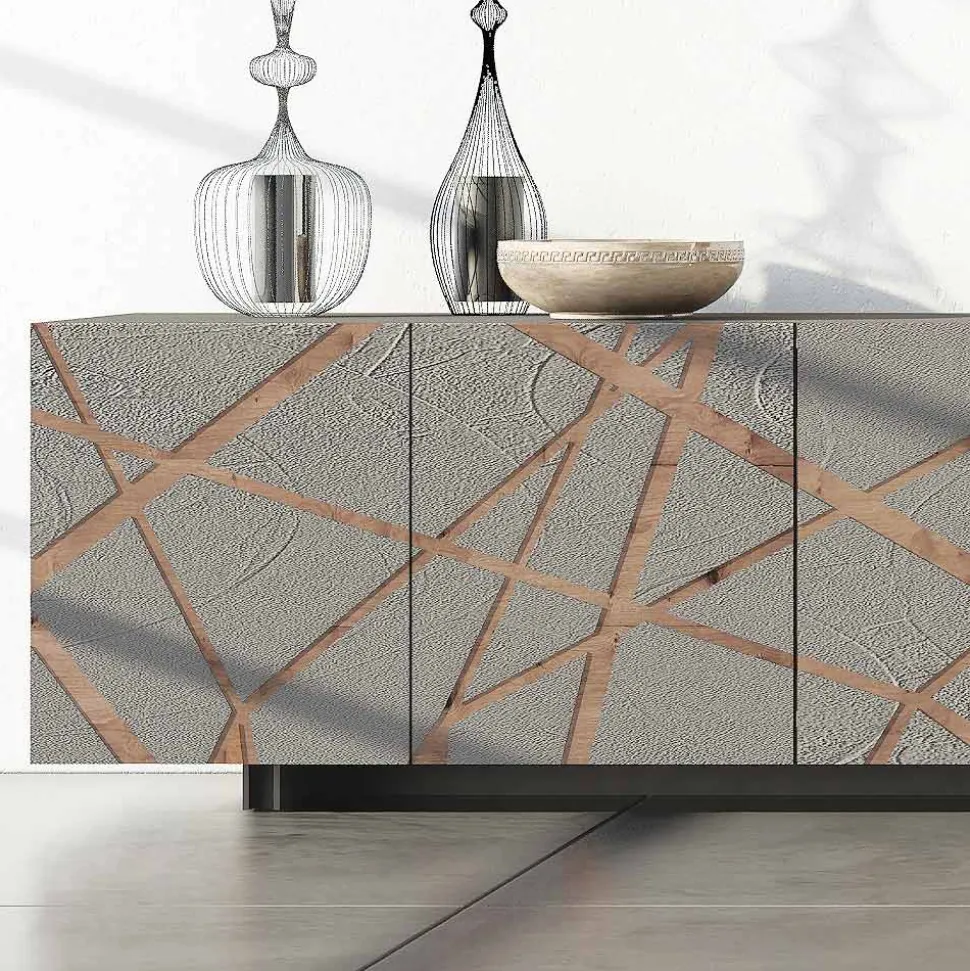 Madia da Soggiorno in Mdf Laccato con Bassorilievo Made in Italy - Kerry