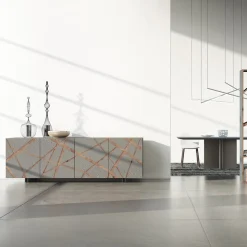 Madia da Soggiorno in Mdf Laccato con Bassorilievo Made in Italy - Kerry