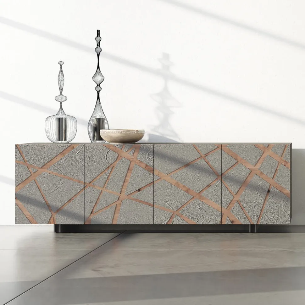 Madia da Soggiorno in Mdf Laccato con Bassorilievo Made in Italy - Kerry