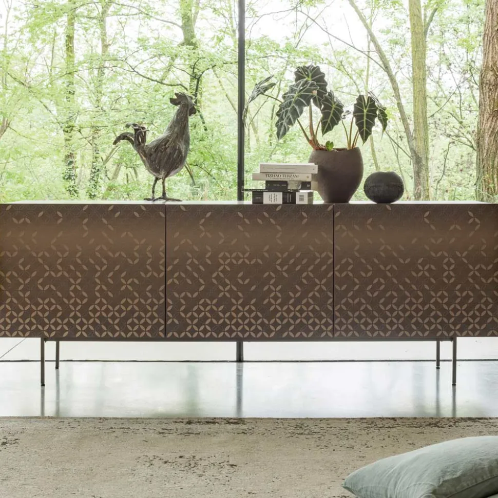 Madia da Soggiorno Laccata Moka Metallizzato con Decoro 3D Made in Italy - Acero