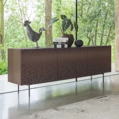 Madia da Soggiorno Laccata Moka Metallizzato con Decoro 3D Made in Italy - Acero