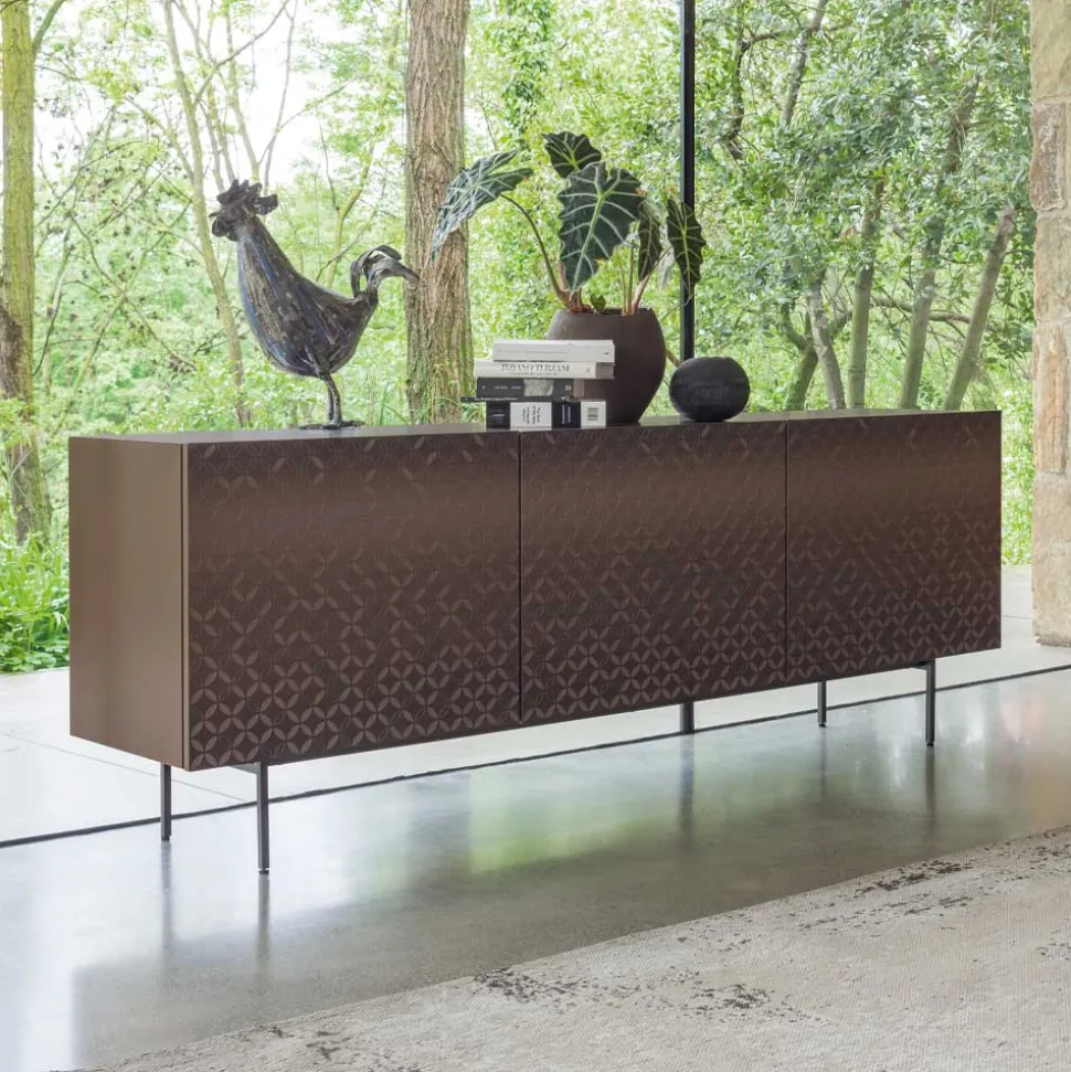 Madia da Soggiorno Laccata Moka Metallizzato con Decoro 3D Made in Italy - Acero