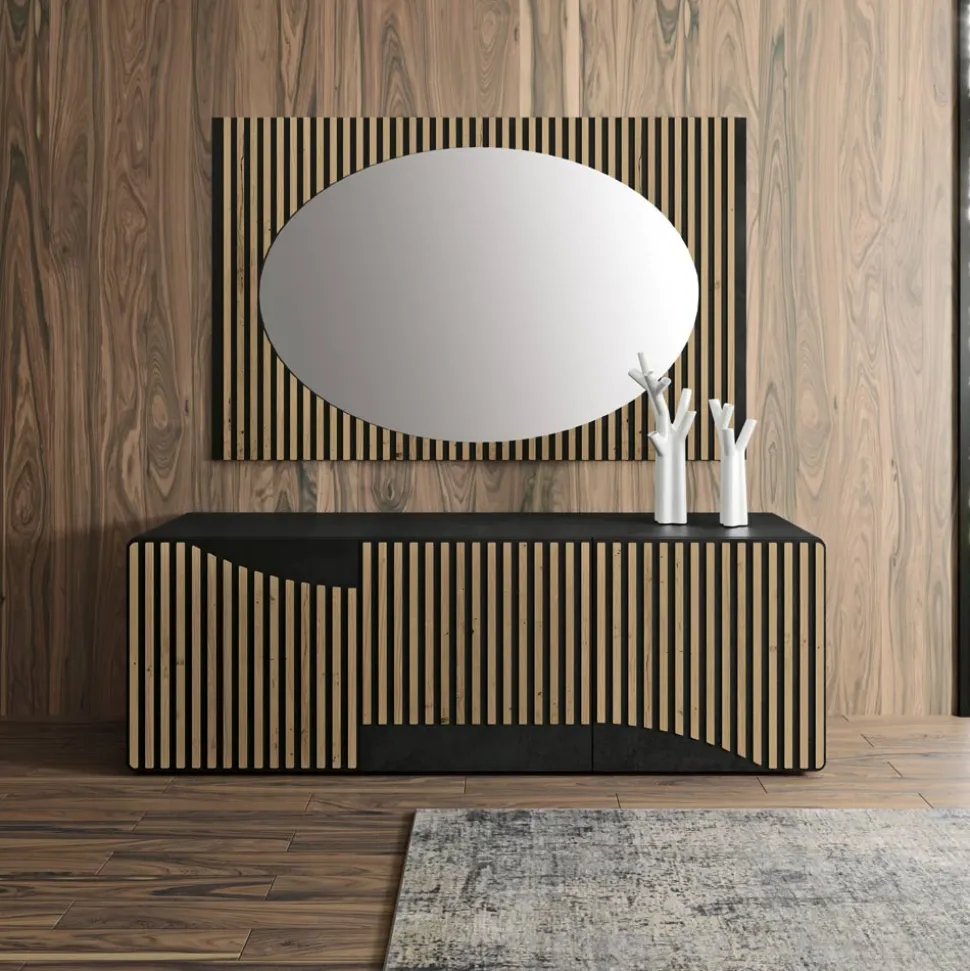 Madia da Zona Living con 3 Ante in Finitura Rovere Nodato Nordico - Linda