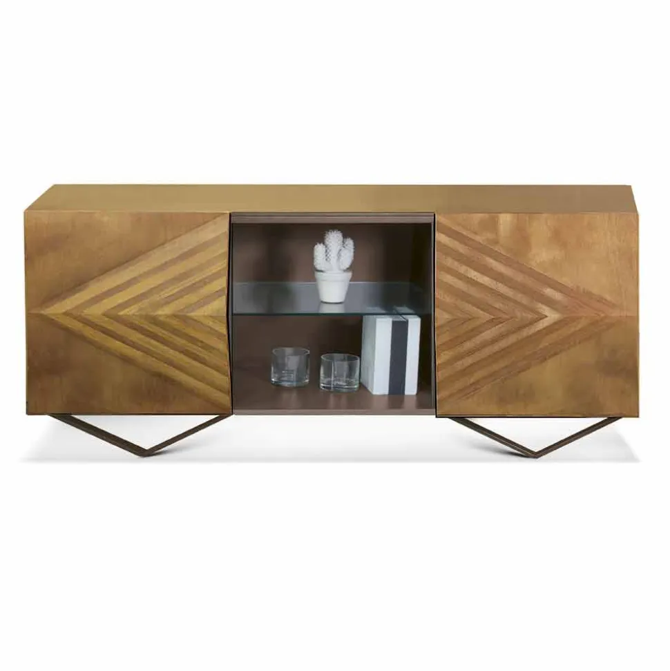 Madia in Legno a 2 o 4 Ante con Ripiani in Cristallo Made in Italy - Gardena