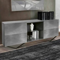 Madia in Legno a 2 o 4 Ante con Ripiani in Cristallo Made in Italy - Gardena