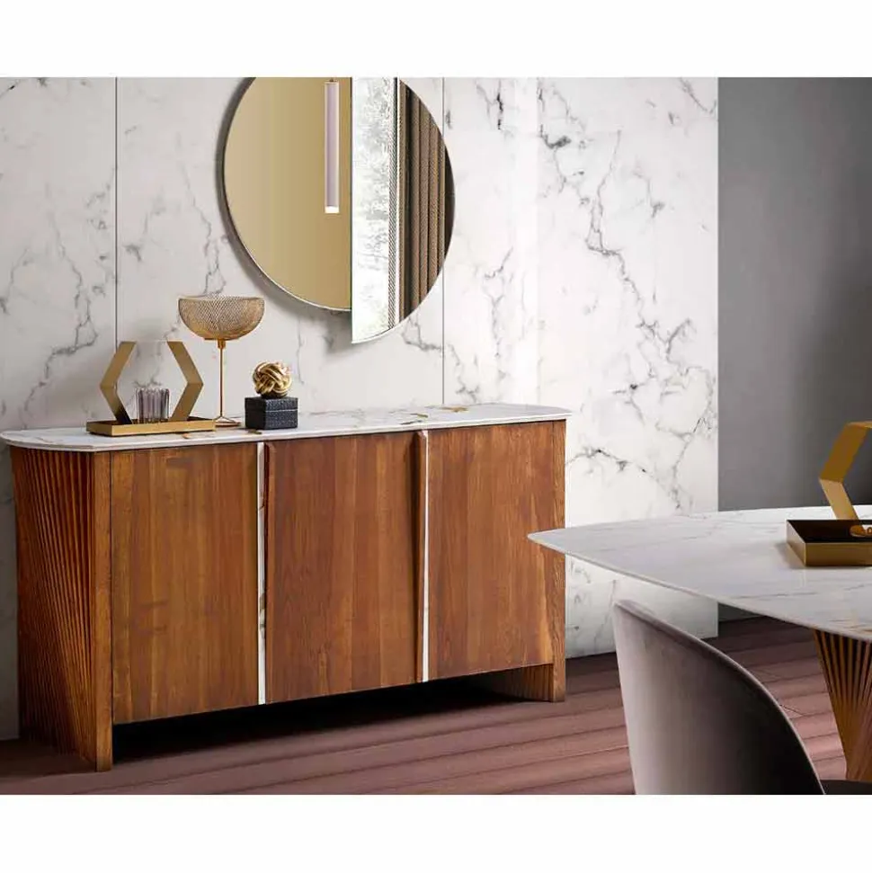 Madia in Legno con Piano Gres Effetto Marmo, Alta Qualità Made in Italy - Wonka