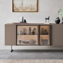 Madia in Legno Ecologico, Vetro e Metallo per Soggiorno 4 Ante di Lusso - Bruno
