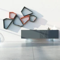 Madia in Mdf Grigio Grafite con Piedini in Vetro Made in Italy - Zelia