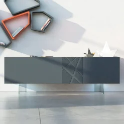 Madia in Mdf Grigio Grafite con Piedini in Vetro Made in Italy - Zelia