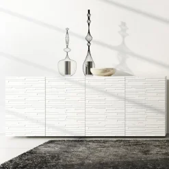 Madia in Mdf Laccato Bianco Opaco con Ante Decorate Made in Italy - Chicago
