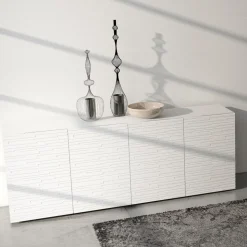 Madia in Mdf Laccato Bianco Opaco con Ante Decorate Made in Italy - Chicago