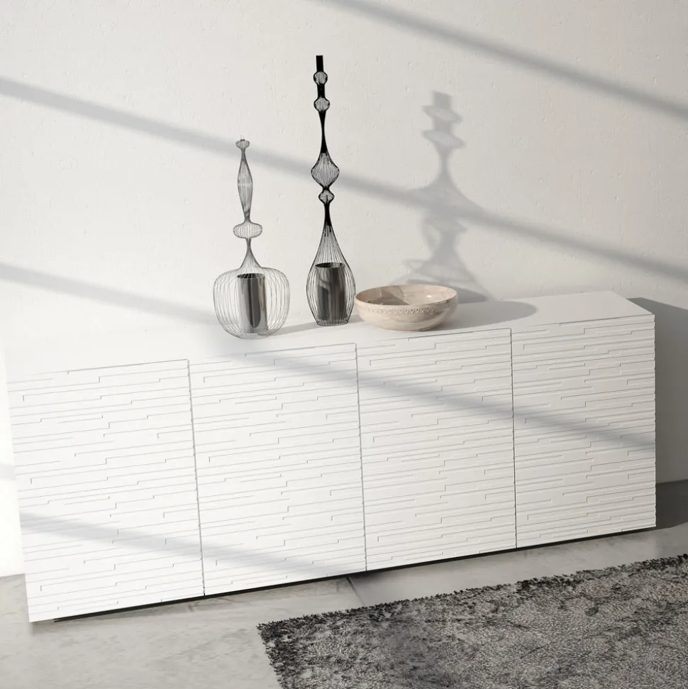Madia in Mdf Laccato Bianco Opaco con Ante Decorate Made in Italy - Chicago