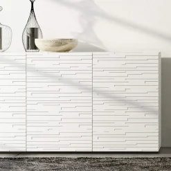 Madia in Mdf Laccato Bianco Opaco con Ante Decorate Made in Italy - Chicago