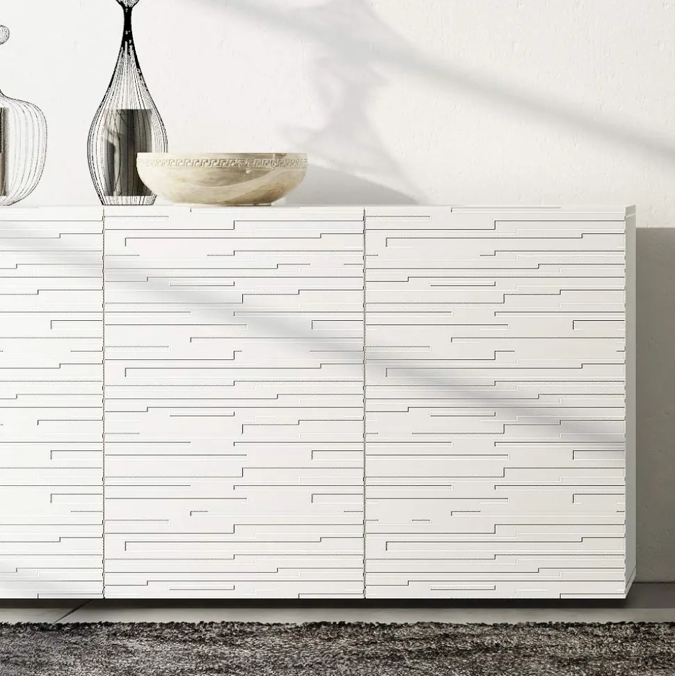 Madia in Mdf Laccato Bianco Opaco con Ante Decorate Made in Italy - Chicago