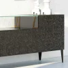 Madia in Mdf Nero con Teca in Vetro e Ante Decorate Made in Italy - Marissa