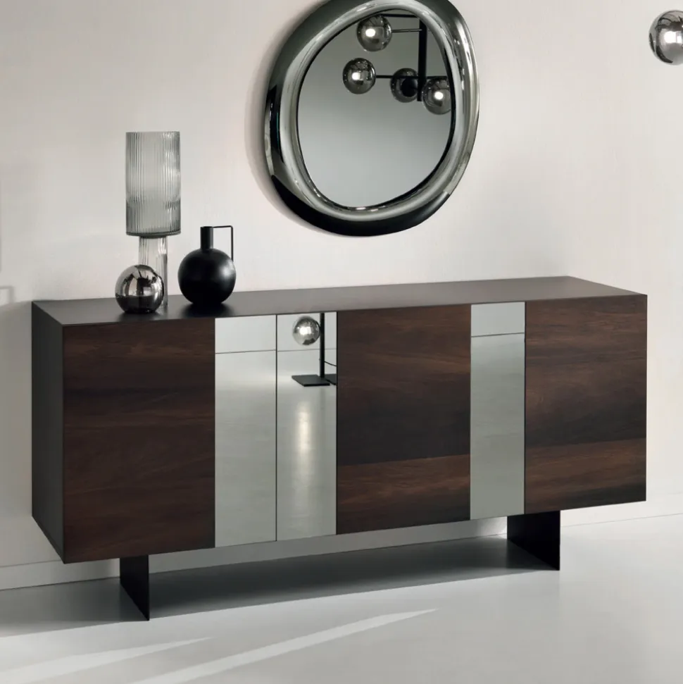 Madia in Nobilitato con 3 Ante in Rovere e Specchio Made in Italy - Romina