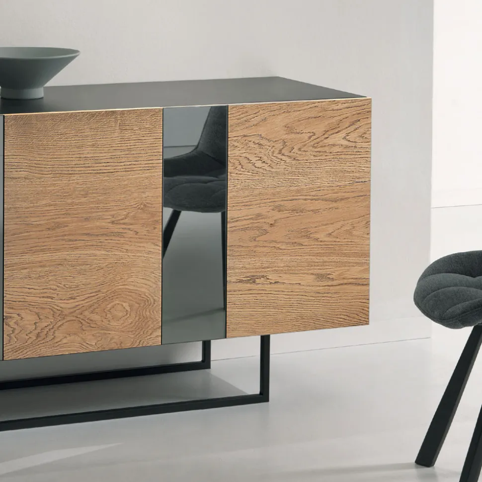 Madia in Nobilitato con 3 Ante in Rovere e Specchio Made in Italy - Romina