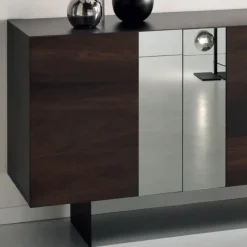 Madia in Nobilitato con 3 Ante in Rovere e Specchio Made in Italy - Romina