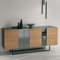 Madia in Nobilitato con 3 Ante in Rovere e Specchio Made in Italy - Romina